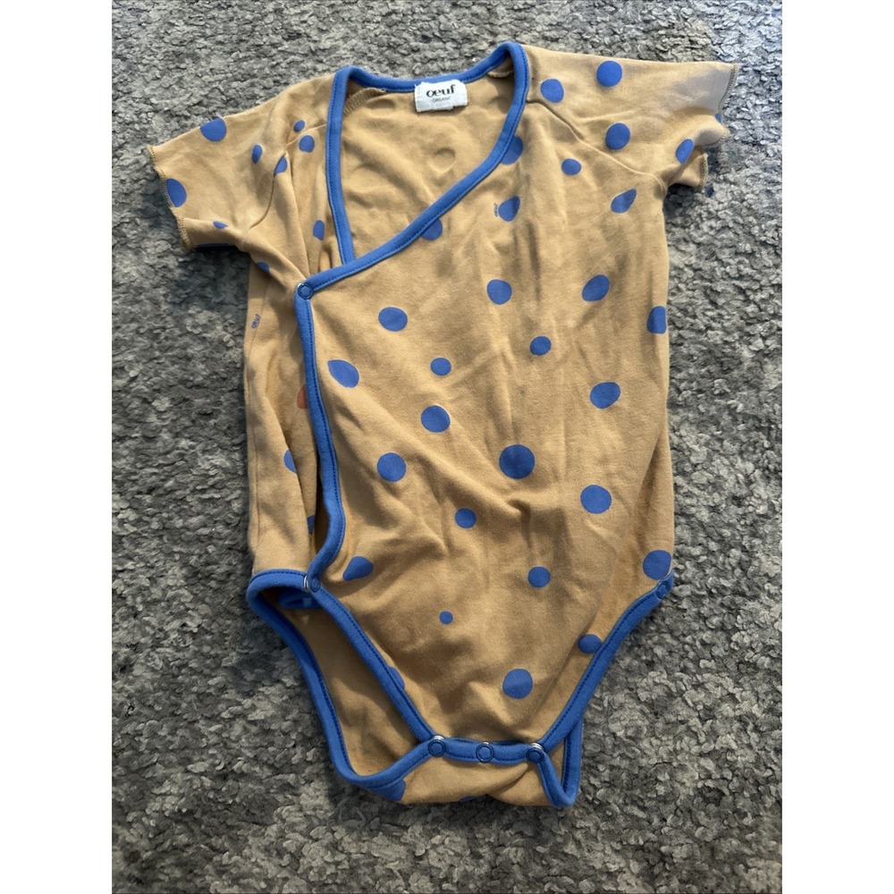 OEUF 12-18 Months Bodysuit One Piece Long Sleeve Organic Cotton Snap Brown Print